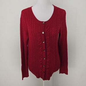 Eddie Bauer Cherry Red Cable Knit Cardigan